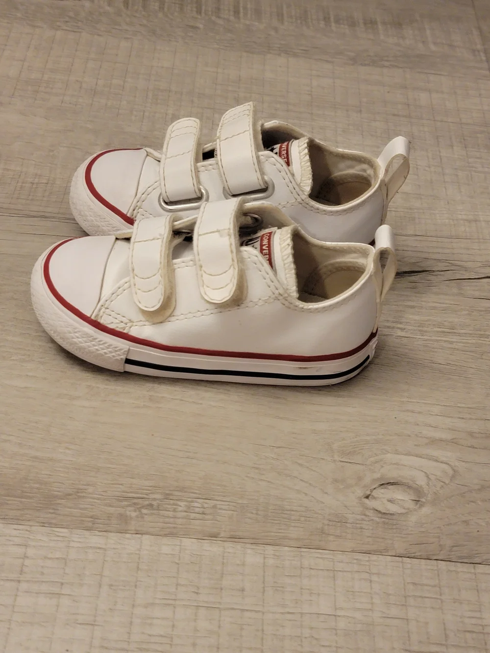 Converse Kids White Sneakers with Red Trim and Velcro